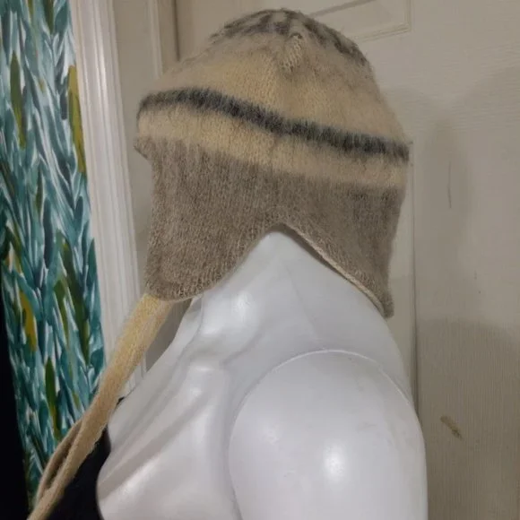 Winter Knitted Fair Isle Earflap Beanie Hat Beige Unisex Small - Picture 2 of 6